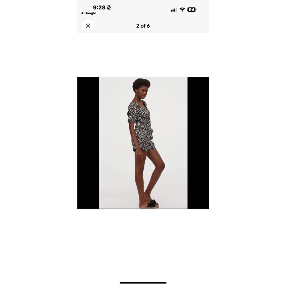 H&M Romper Women's XXS Floral Puff Sleeve Smocked Square Neck